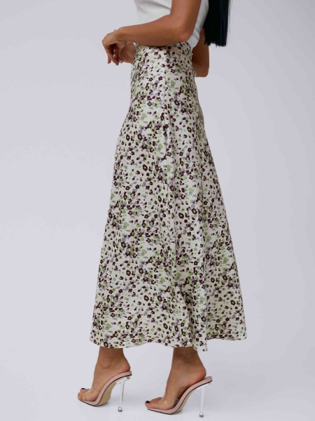 Юбка-макси атласная классическая, бежево-фисташковая