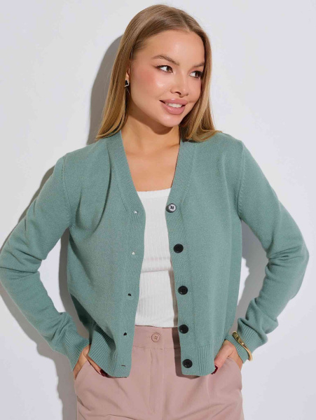 Кардиган с V-образной горловиной, серо-зеленый