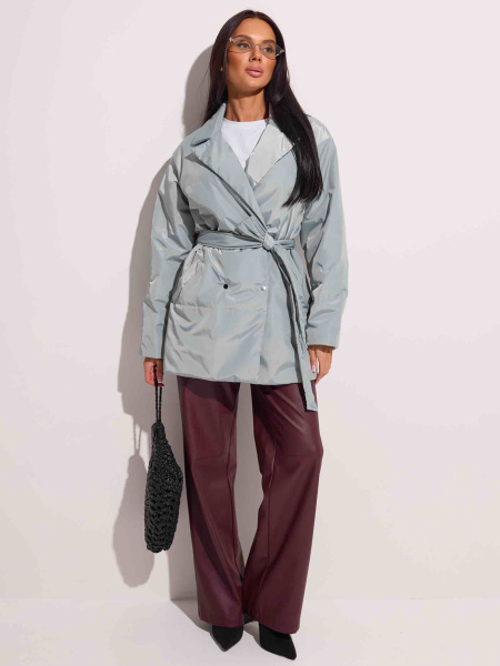 Куртка демисезонная с поясом, серо-зеленая