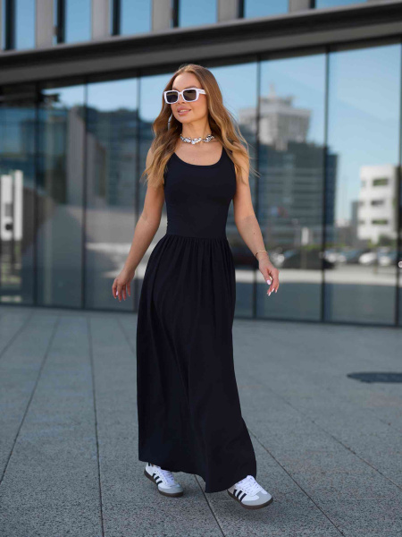 Сарафан летний макси с карманами, черный