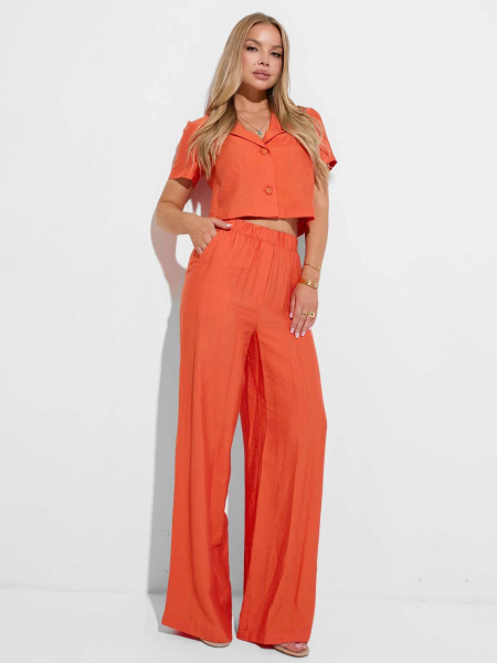 Брюки-палаццо женские из вискозы на резинке, оранжевые