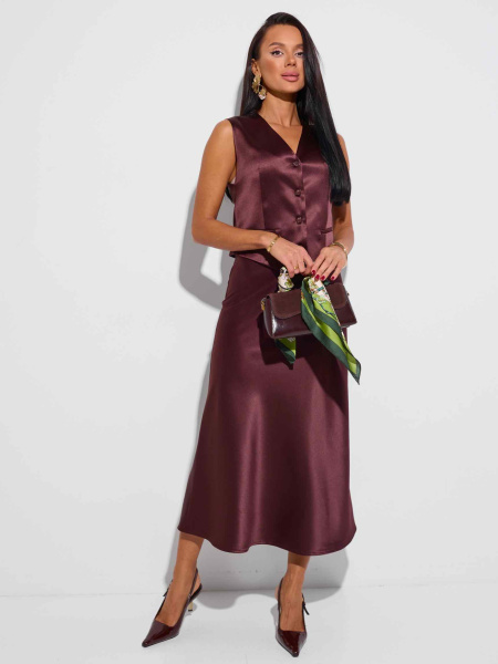 Атласная юбка-миди, горький шоколад 