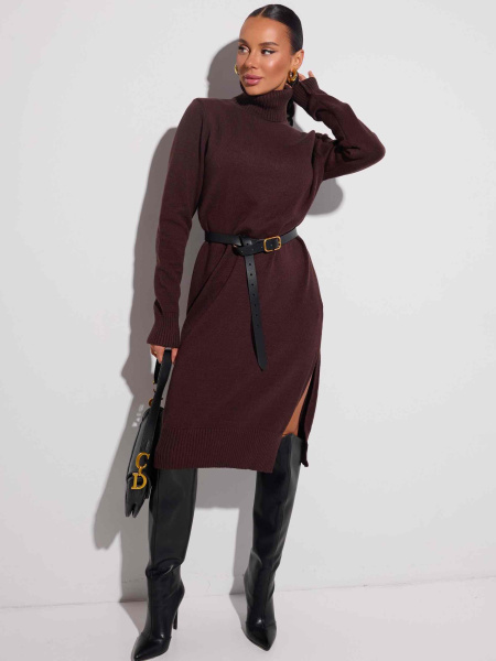 Платье трикотажное оверсайз, темный шоколад 