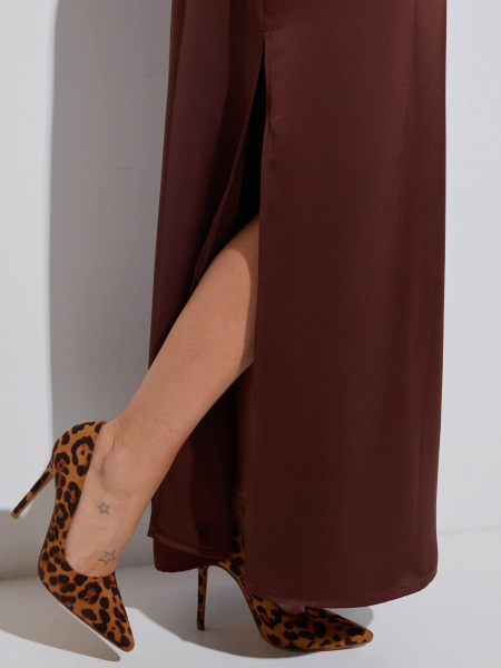 Платье атласное макси, горький шоколад 