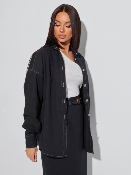 Куртка-рубашка оверсайз удлиненная, черная