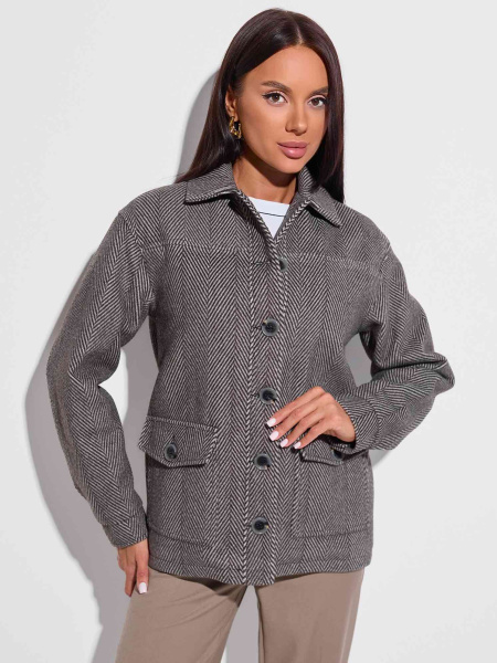 Куртка-рубашка утепленная из пальтовой ткани, черно-серая