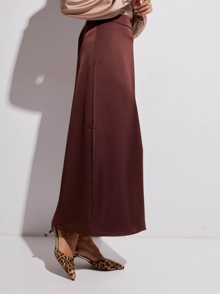 Юбка-миди атласная, горький шоколад