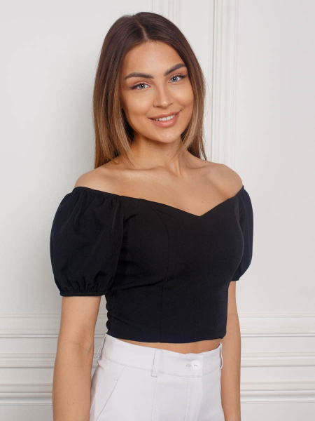 Топ женский с рукавами-фонариками, черный Топ женский с рукавами-фонариками, черный