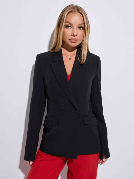 Жакет женский приталенный двубортный удлиненный, черный