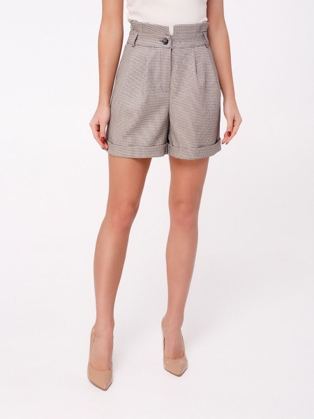 Шорты женские со сборкой на талии, черно-бежевая клетка