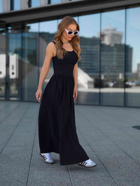 Сарафан летний макси с карманами, черный