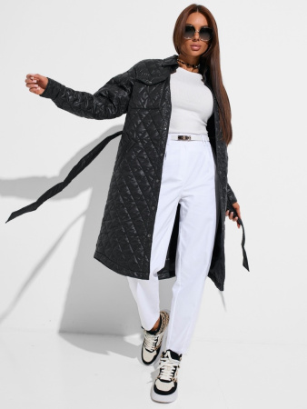 Пальто женское стеганое с накладными карманами, черное