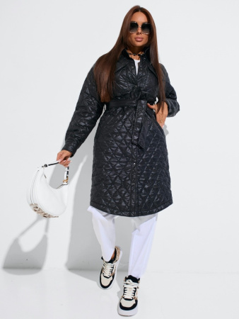 Пальто женское стеганое с накладными карманами, черное