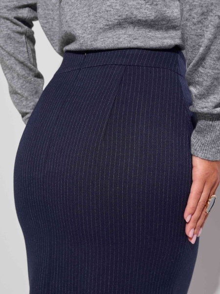 Юбка-карандаш из вискозы с разрезом, темно-синяя полоска