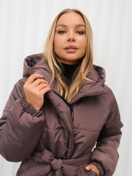 Полупальто женское зимнее с капюшоном, кофейное