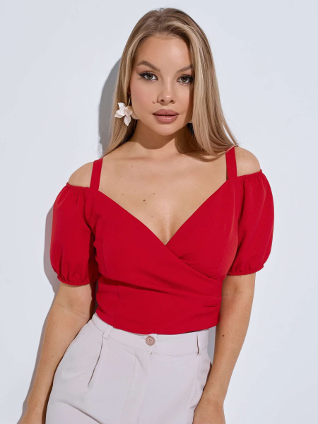 Кроп-топ женский с рукавами-фонариками, красный