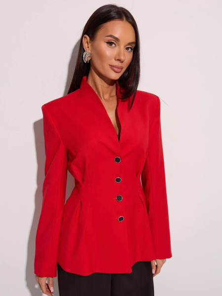 Жакет приталенный из вискозы с баской, красный