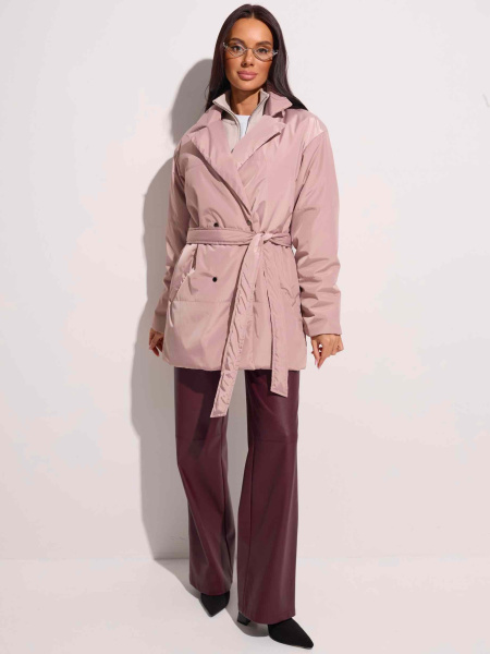 Куртка демисезонная с поясом, бежево-розовая