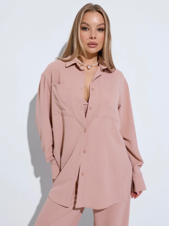 Рубашка женская с накладными карманами, бежевая