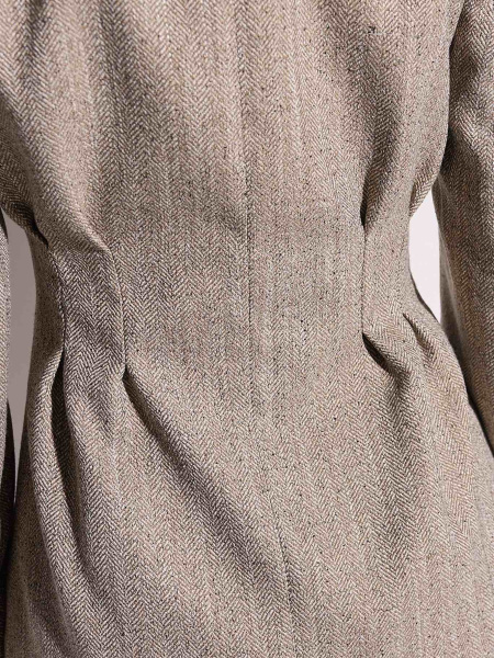 Жакет приталенный из твида с акцентными пуговицами, бежевый