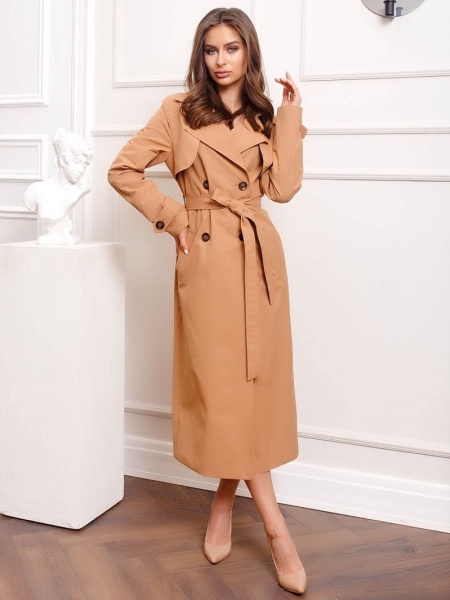 Тренч женский удлиненный с отлетной кокеткой,