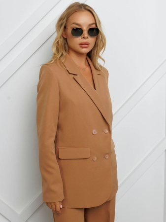 Жакет женский двубортный классический, кофейный