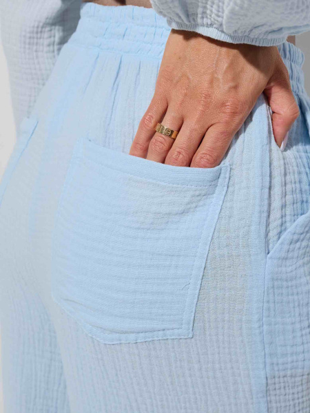 Летние брюки свободного кроя из муслина, светло-голубые