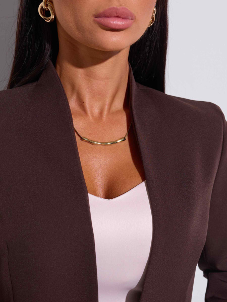 Жакет женский приталенный с воротником-стойкой, горький шоколад 