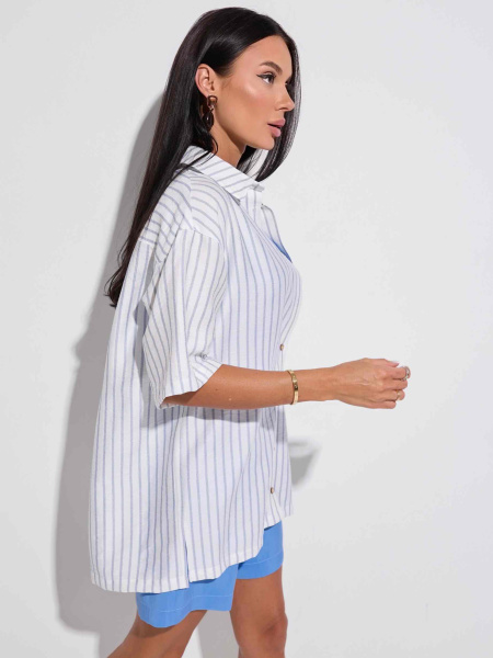 Рубашка в полоску с коротким рукавом, бело-голубая 