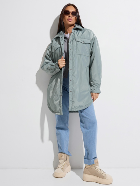 Куртка-рубашка женская, серо-зеленая