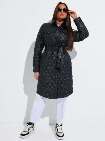Пальто женское стеганое с накладными карманами, черное