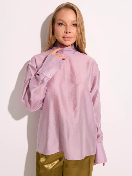 Блузка с воротником-стойкой и съемным бантом, пыльно-розовая