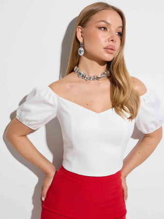 Топ женский с рукавами-фонариками, белый