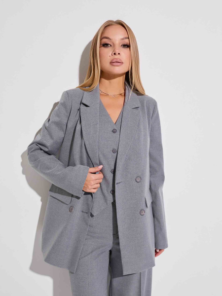 Женский жакет двубортный из вискозы, теплый серый