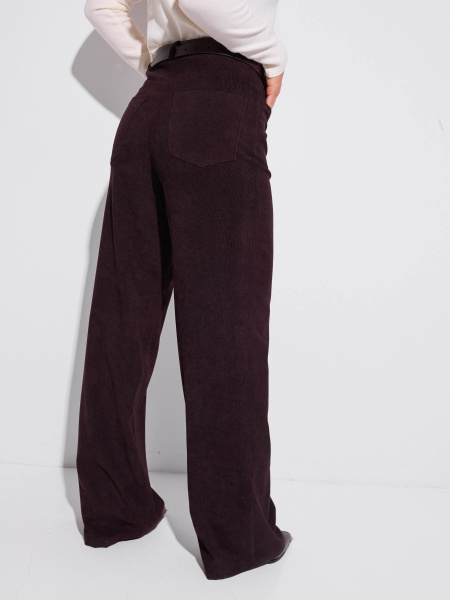 Брюки свободного кроя из вельвета, горький шоколад 