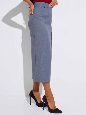 Юбка-миди классическая с разрезом на молнии, серая