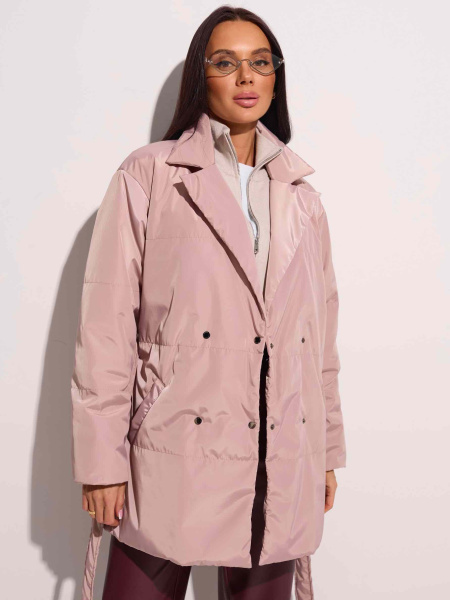 Куртка демисезонная с поясом, бежево-розовая