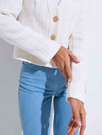 Жакет женский из твида с золотыми пуговицами, белый