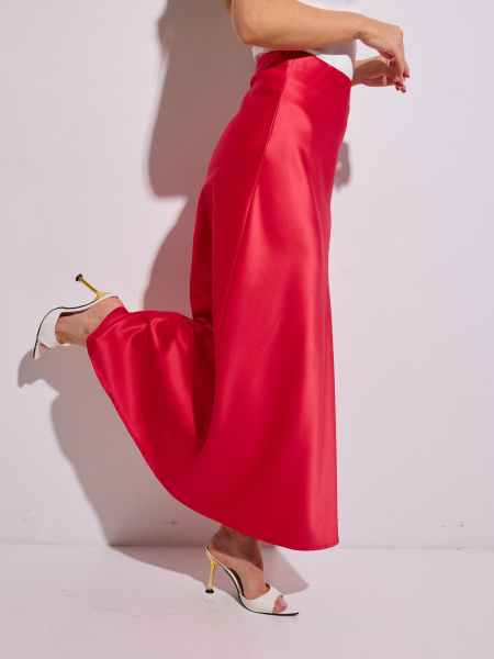 Атласная юбка-макси, красный