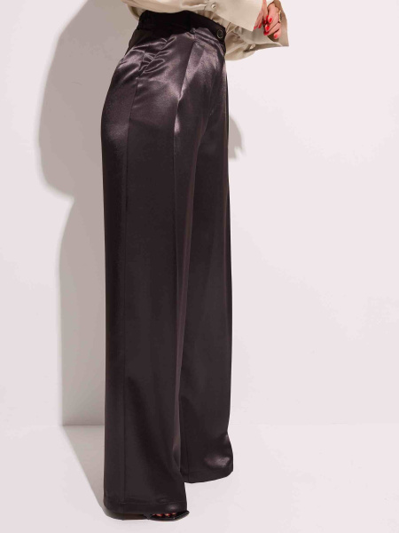 Атласные брюки-палаццо в пижамном стиле, черные
