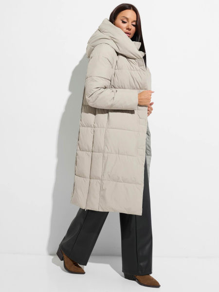 Зимнее пальто с капюшоном и съемным поясом, белое