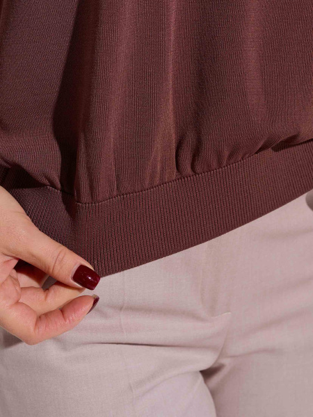 Джемпер женский с коротким рукавом, шоколадно-бежевый