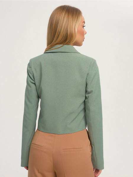 Жакет женский укороченный двубортный, серо-зеленый