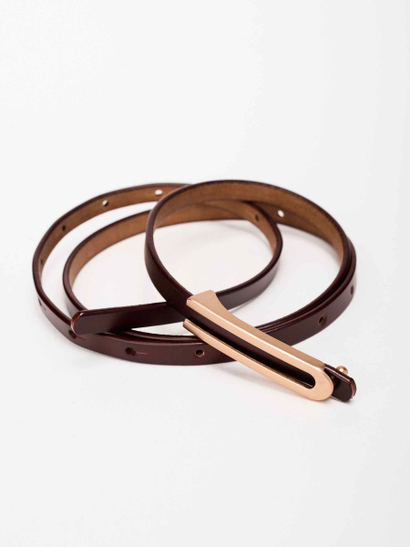 Ремень кожаный тонкий, коричневый 