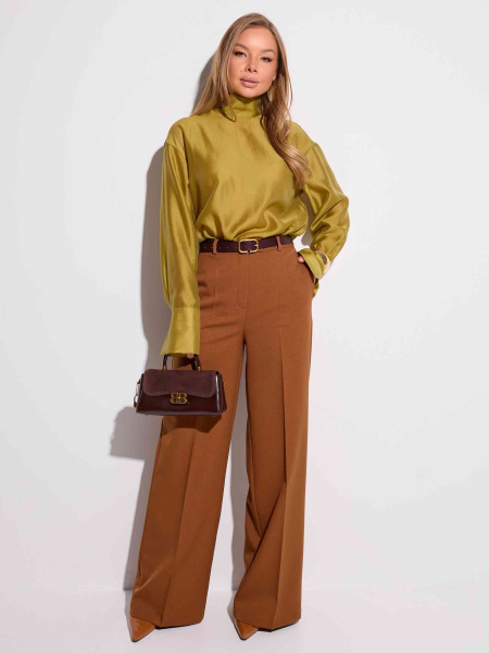 Брюки женские прямого кроя с резинкой в поясе, золотисто-коричневые