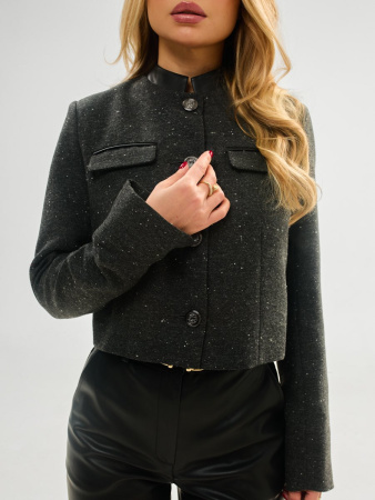 Жакет женский укороченный с отделкой из эко-кожи, темно-серый