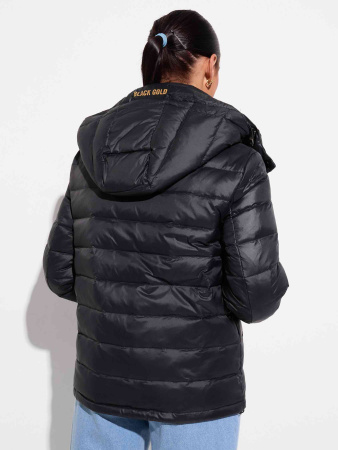 Женский пуховик прямого силуэта с капюшоном, черный