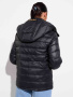 Женский пуховик прямого силуэта с капюшоном, черный