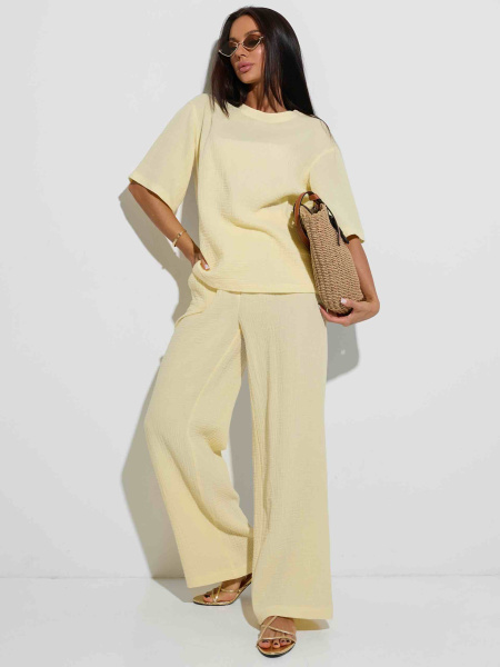 Летние брюки свободного кроя из муслина, желтые