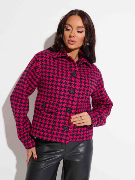 Куртка-рубашка женская из твида, черный-фуксия